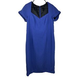 Lafayette 148 Women's Blue Short Sleeve Sheath Dress size 14 With Back Zipper